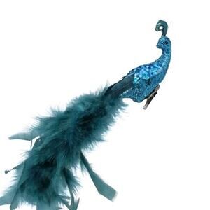 Pier 1 Imports Glitter Feather Peacock Clip On Christmas Ornament 10" Large